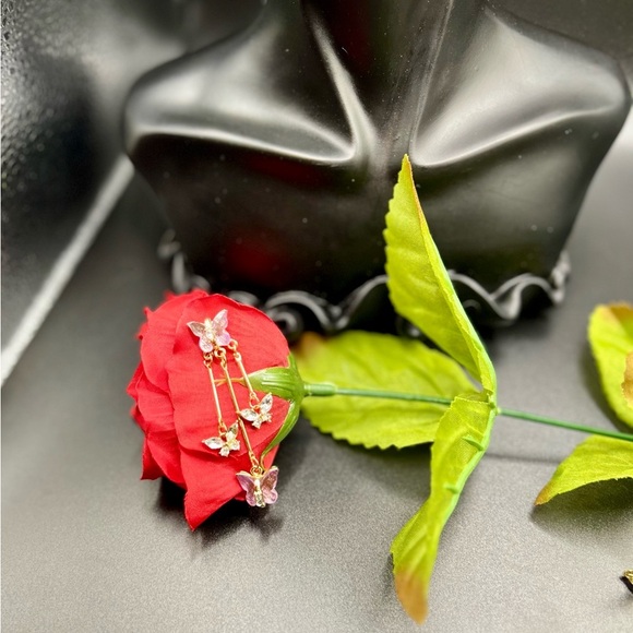 New Purple Crystal Butterfly Drop Earrings - Picture 7 of 16